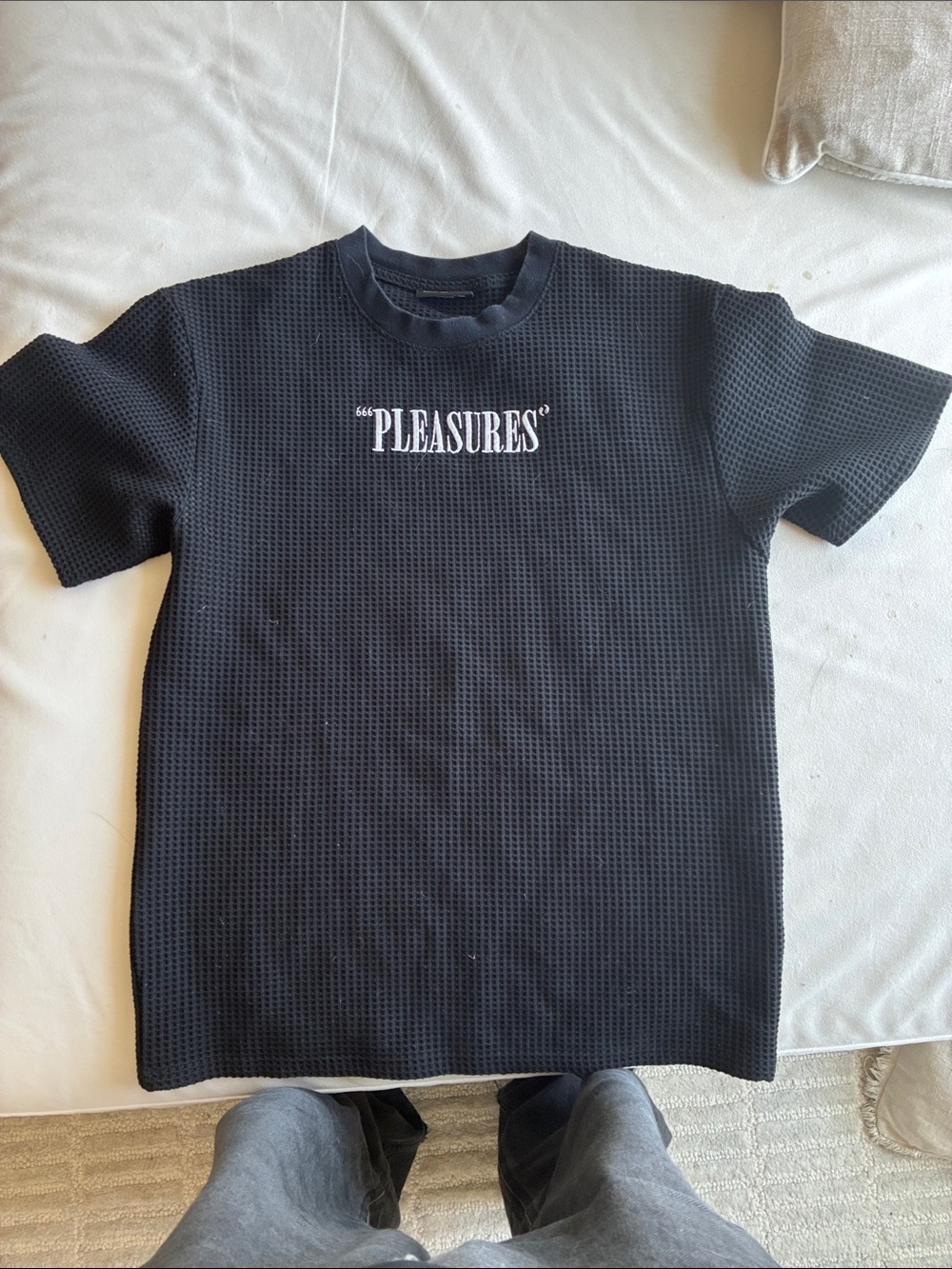 Pleasures Men’s Black Waffle-Knit Short Sleeve Tee